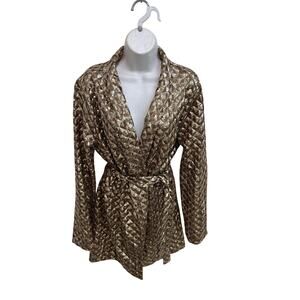 Gold Sequined Glitzy Evening Blazer Quilted Pattern Women XL, By the way Brand